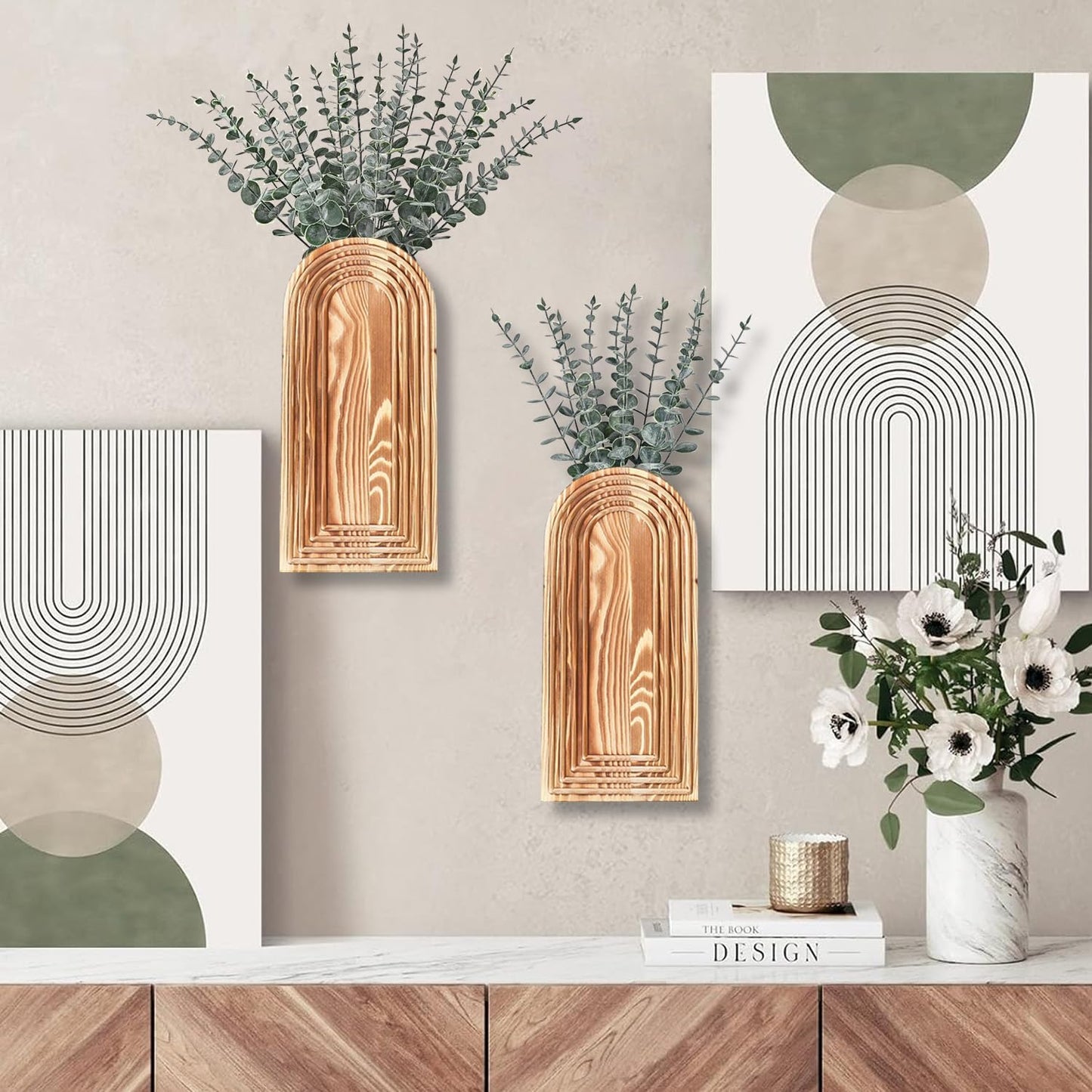 Wooden Wall Vase Set