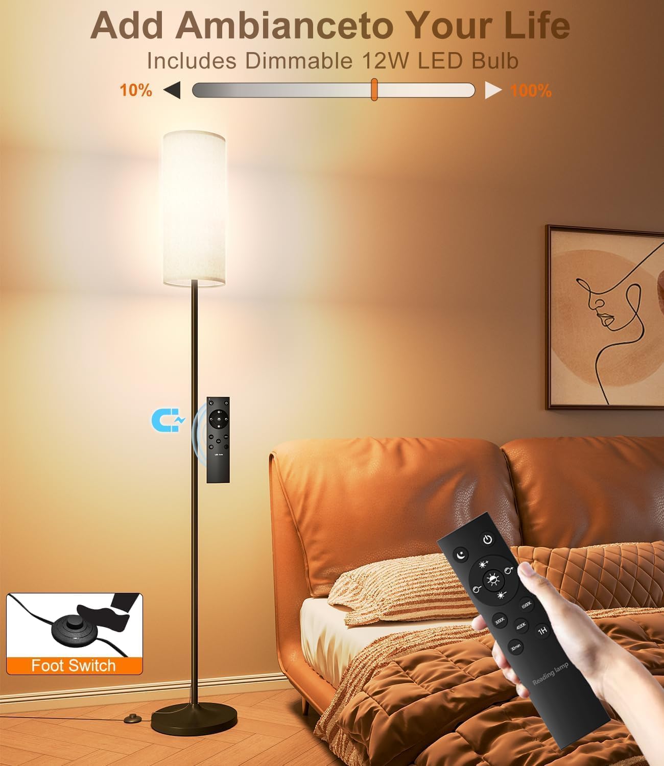 luckystyle Dimmable Floor Standing Tall Lamp