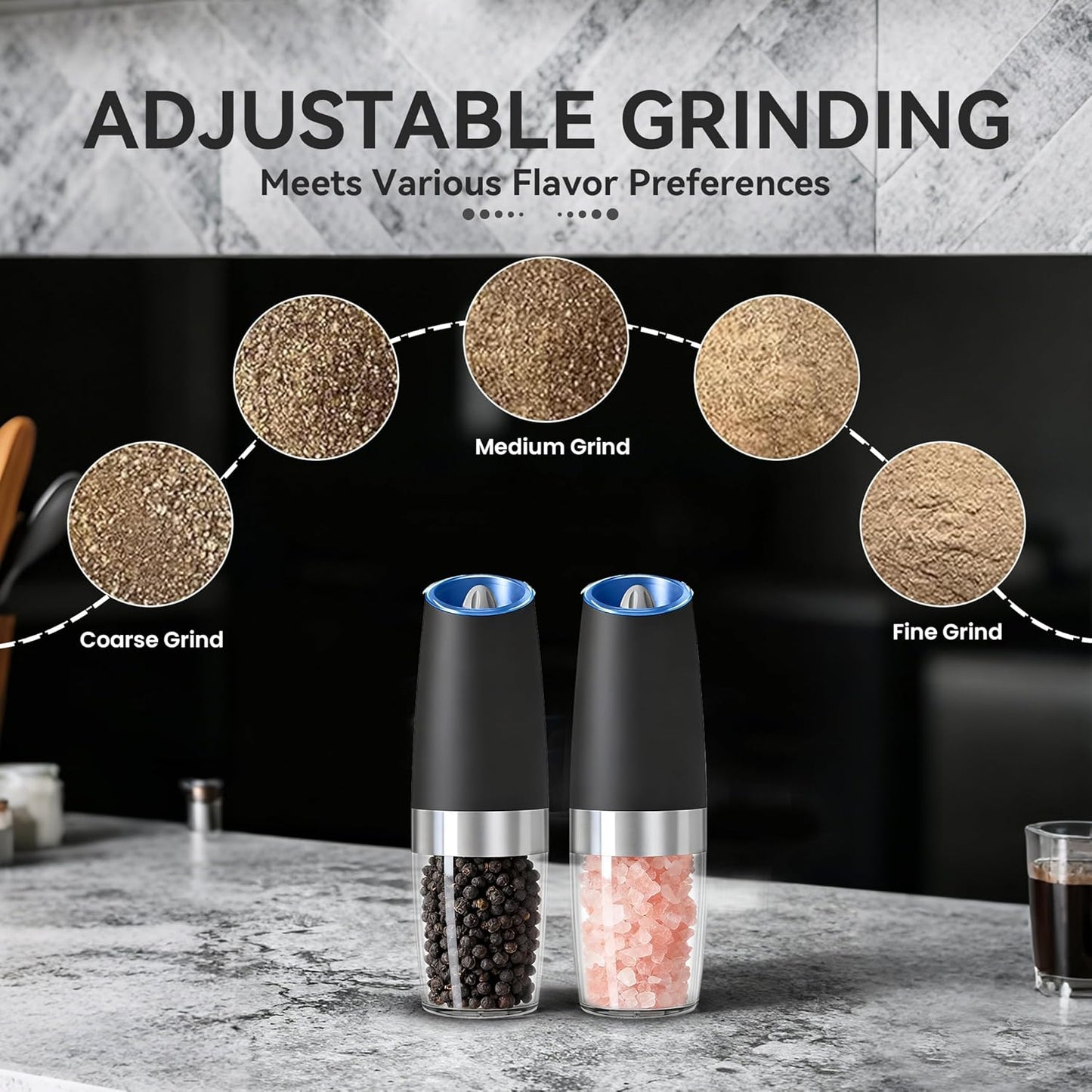 UNNEES Gravity Electric Salt and Pepper Grinder set