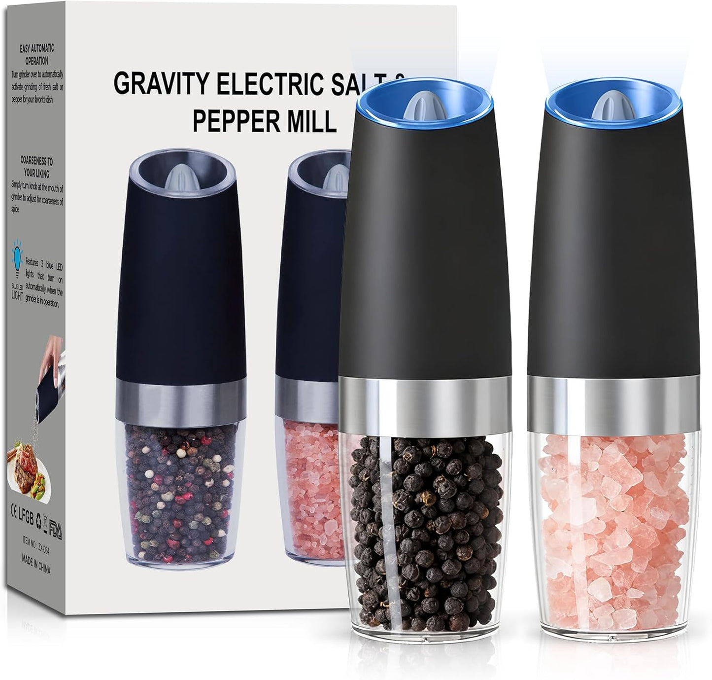 UNNEES Gravity Electric Salt and Pepper Grinder set
